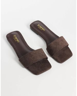 SIMMI Simmi London Anika Wide Fit Embossed Slip On Flat Sandals - Brown
