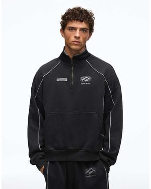 Bershka Washed Half-Zip Sweatshirt With Piping - Black
