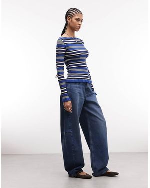 & Other Stories Long Sleeve Lightweight Knitted Top With Frill Edge - Blue