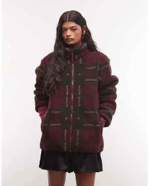 HUNTER Elements Chaqueta De Forro Polar Borg A Cuadros Tartán Lila-Marrón