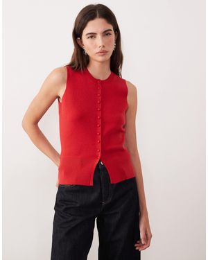 Threadbare Crew Neck Cardigan Vest - Red