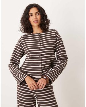 ASOS Brushed Stripe Button Through Long Sleeve Co Ord Top - Grey