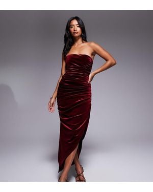 TFNC London Ruched Bandeau Dress With Asymmetric Hem - Red