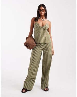 Pull&Bear Striped Pants - Green