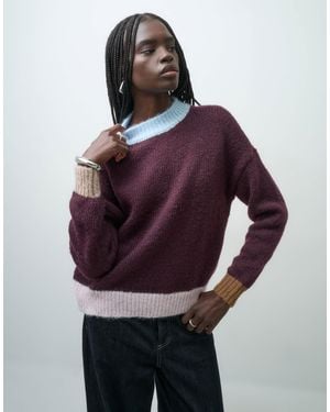 ONLY Contrast Trim High Neck Sweater - Purple