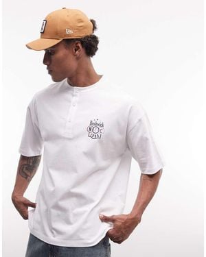 ASOS Oversized Henley T-shirt With Chest Graphic - White