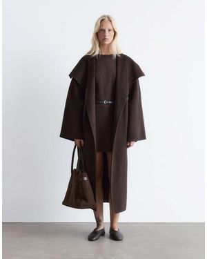& Other Stories Wool Belted Maxi Coat With Funnel Neck - Brown