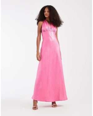 Pieces Halterneck Satin Shimmer Maxi Dress - Pink