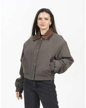 Brave Soul Twill Bomber Style Jacket With Cord Collar - Grey