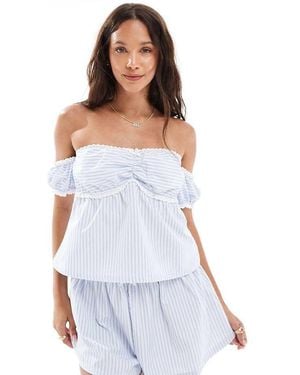 The Frolic Exclusive Milkmaid Off Sleeve Bow Detail Top - White