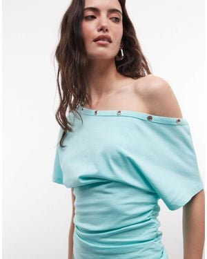 Collusion Eyelet Detail Off Shoulder Top - Blue