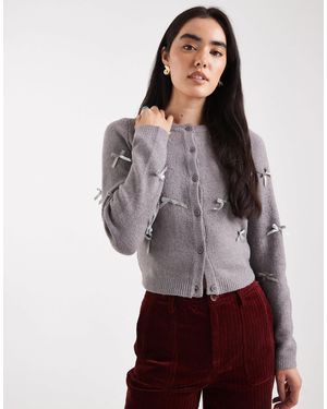 Brave Soul Cardigan With All Over Ribbon Bow Detail - Purple