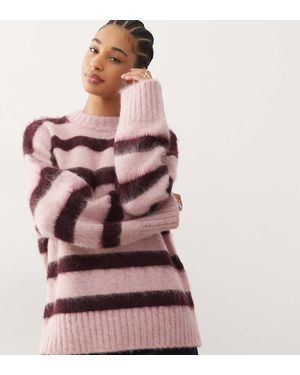 Monki Oversized Fluffy Stripe Jumper - Pink