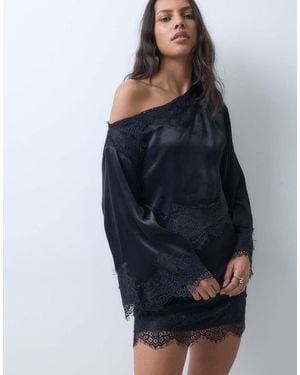 ASOS Mini Jurk Met Kanten Details En Blote Schouders - Blauw