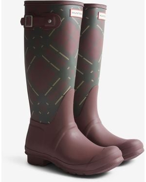 HUNTER Original Tall Tartan Print Gumboots - Brown
