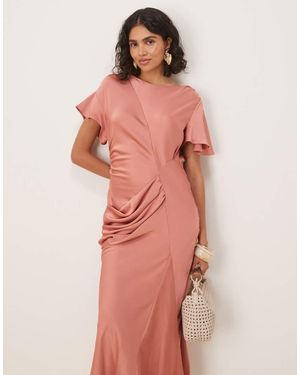 ASOS Satin Flutter Sleeve Maxi Dress - Pink