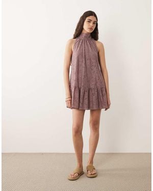 ASOS High Neck Smock Mini Lace Dress - Pink