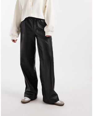 Vero Moda Tie Waist Wide Leg Faux Leather Pant - White