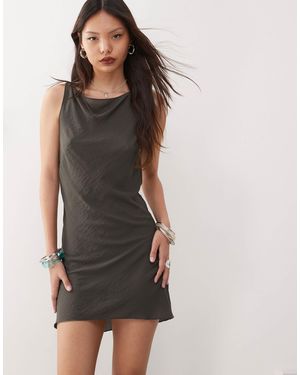 Weekday Semi Sheer Boat Neck Mini Dress - Grey