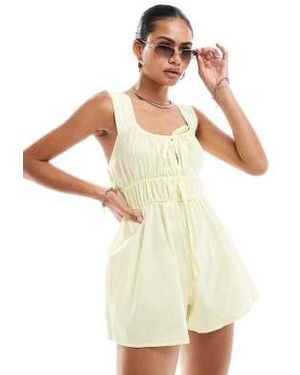 Reclaimed (vintage) Western Milkmaid Tie Front Romper - Metallic