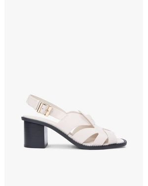 Tommy Hilfiger Leather Crest Block Heel Sandals - White