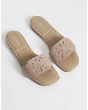 Calvin Klein Suede Square Sandals - Natural
