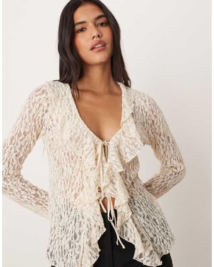 Mango Blusa De Manga Larga Con Detalle De Volantes De Tejido Texturizado De -Neutro