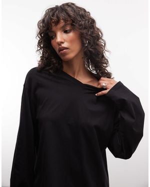 Weekday Boxy Fit Long Sleeve T-shirt With V-neck - Black