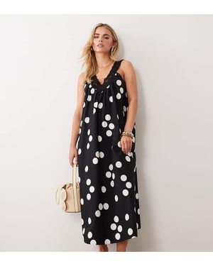 ASOS Asos Design Petite V Neck Smock Poplin Maxi Dress With Lace Overlay - White