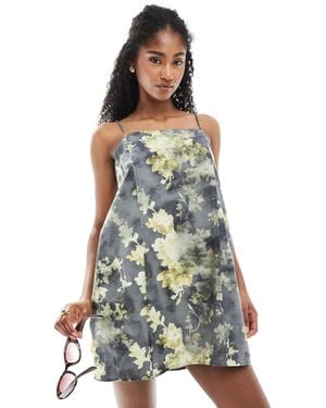 Monki Cotton Poplin Mini Dress With Tie Straps - Blue