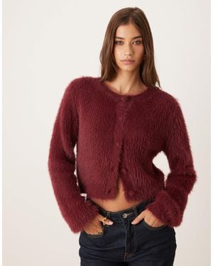 Vila – superweiche, flauschige strickjacke - Rot