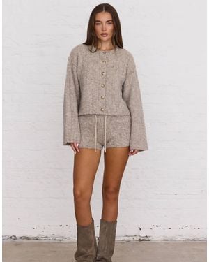 Aria Cove Slouchy Ribbed Knit Wide Sleeve Cardigan Co-ord - Gray