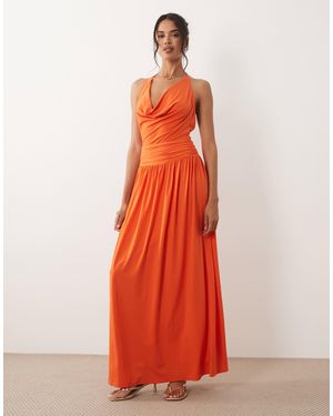 TFNC London Slinky Cami Halter Full Skirt Maxi Dress - Red