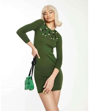 Collective The Label Long Sleeves Slim Fit Mini Dress With Open Back - Green