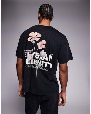 ADPT Oversized T-shirt With Botanical Graphic - Blue