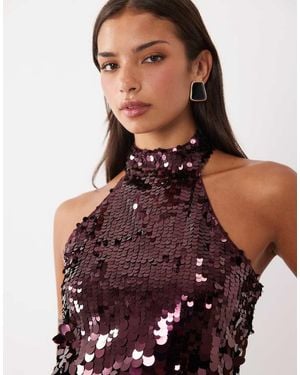 Pieces Halter Neck Disc Sequin Top - Red