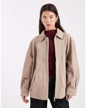 ASOS Real Suede Harrington Bomber - Natural