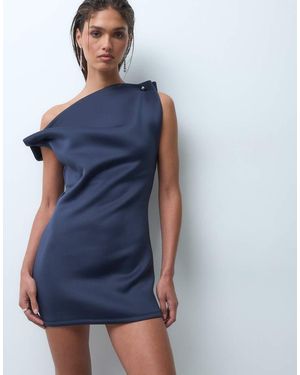 ASOS Hoogsluitende Mini Jurk Met Zilverkleurige Details - Blauw