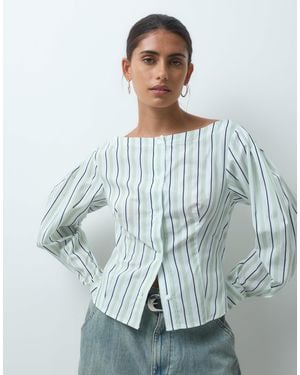 Collusion Chemise ajustée à encolure bateau avec manches ballon ajustées à rayures - Gris
