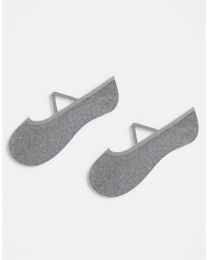 4505 Pilates 2 Pack Non Slip Grip Socks With Elastic Straps - Grey