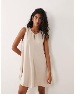 Jdy Linen Blend Pleated Mini Dress - Natural