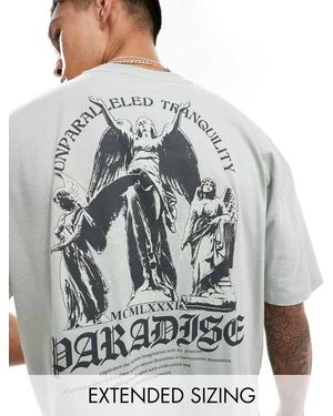 ASOS T-Shirt Oversize Squadrata Grigia Con Stampa Di Cherubini Sulla Schiena - Grigio