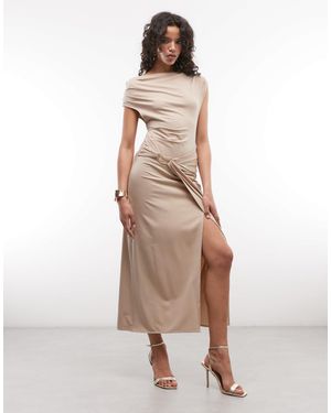 & Other Stories Draped Jersey Maxi Dress With Boat Neck And Buckle Detail - Natural