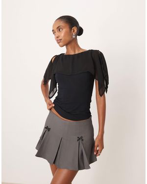 Motel Cirata Boho Chiffon Jersey Mix Top - Black