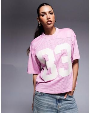 Courtside Sports Oversized Top With Varsity Motif Detail - Pink