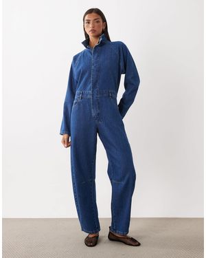 ASOS Denim Funnel Neck Jumpsuit - Blue