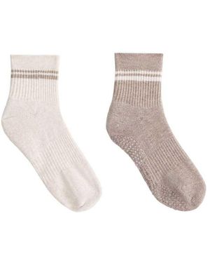 Oysho 2 Pairs Of Cotton Padded Quarter Yoga And Pilates Socks - Natural
