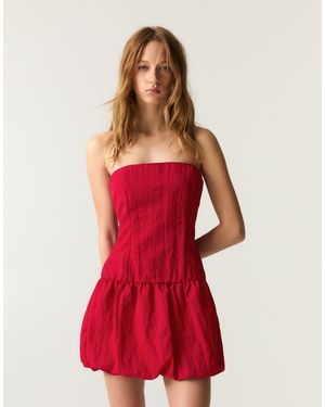 Pull&Bear X Dixie D'amelio Bandeau Puff Ball Mini Dress - Red
