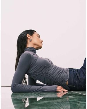 & Other Stories Slim Fit Long Sleeve Turtle Neck Asymmetric Top - Grey
