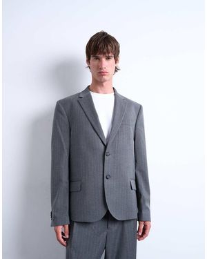 TOPMAN Blazer Squadrato Vestibilità Comoda Color Antracite Gessato - Grigio